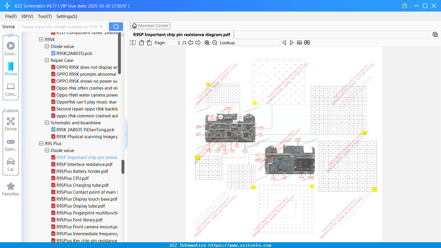 OPPO R9SP Important Chip Pin Resistance Diagram
